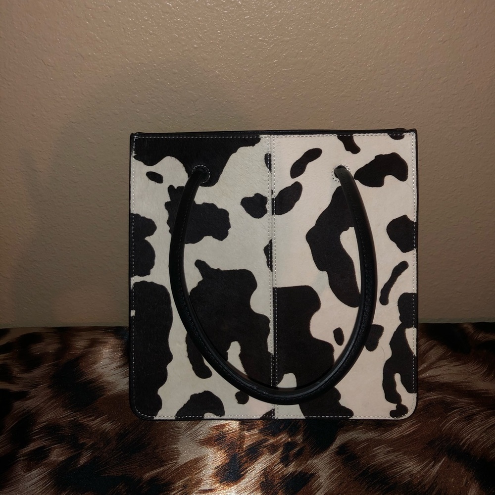 Suede cow print purse